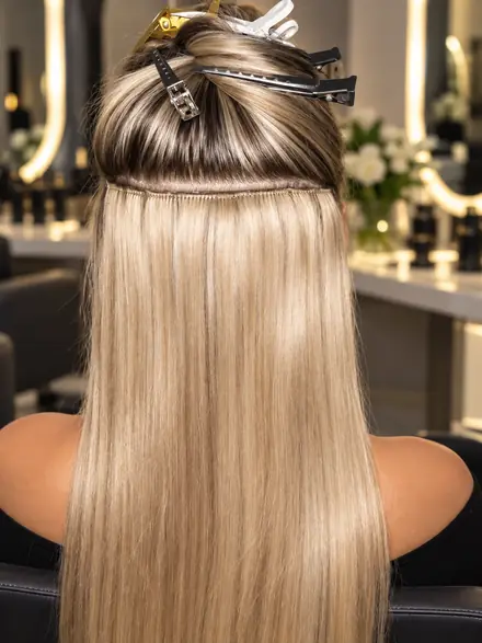 Tela de cabelo humano aplicada rente à raiz na nuca