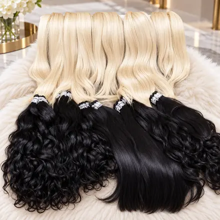 Cabelo humano preto cacheado e liso, e loiro ondulado