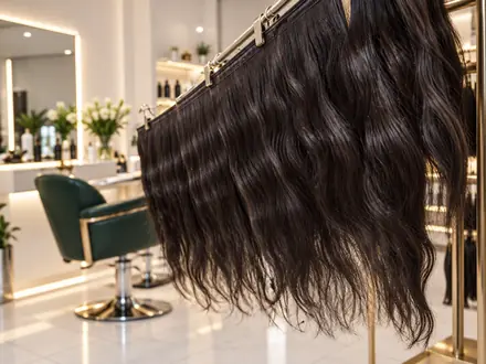 Telas de cabelo humano castanho ondulado na arara