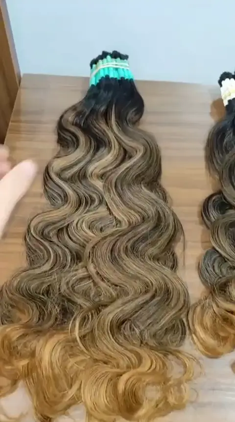 Mechas de cabelo humano castanho com pontas mel ondulado
